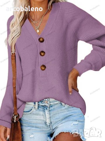 Дамски ежедневен моден плетен пуловер с V-образно деколте, 5цвята - 023, снимка 4 - Блузи с дълъг ръкав и пуловери - 39728807