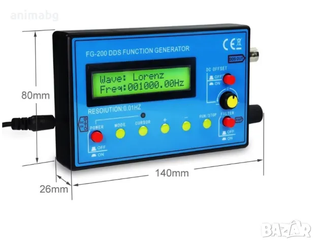 ANIMABG Функционален сигнал генератор 0.01Hz - 500KHz с антена, FG-200, снимка 3 - Друга електроника - 49108529