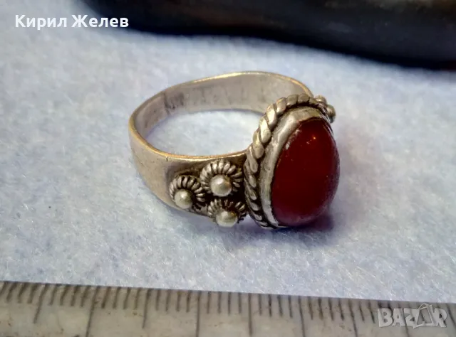 Старинен СКЪПОЦЕНЕН ОСМАНСКИ СРЕБЪРЕН ПРЪСТЕН СРЕБРО ВИСОКА ПРОБА с РЪЧНО ШЛИФОВАН КАРНЕОЛ 47482, снимка 3 - Антикварни и старинни предмети - 49273024