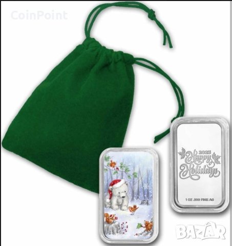 Сребърно цветно коледно кюлче 1 oz 2023, снимка 1