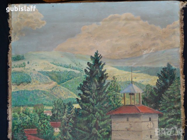 Картина, Часовниковата кула в Златица, Н. Шопов, 1986 г., снимка 2 - Картини - 32369588