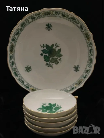 Kaiser Порцеланов сет за сладко, 1 купа + 5 малки купички - Шьонбрун, снимка 2 - Прибори за хранене, готвене и сервиране - 53126965