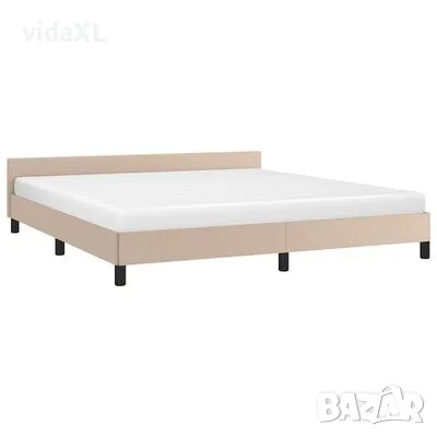 vidaXL Рамка за легло с табла без матрак, капучино, 160x200 см（SKU:347512）, снимка 3 - Спални и легла - 48815112