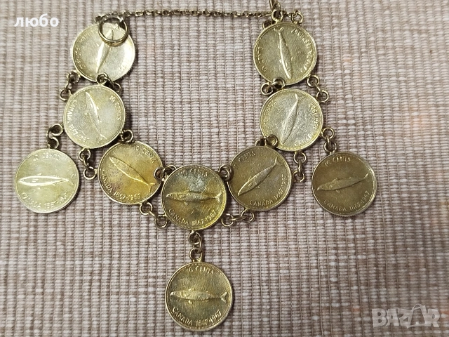 Сребърна Гривна От  Монети 0,800 Във Златно Покритие , снимка 7 - Гривни - 53507654