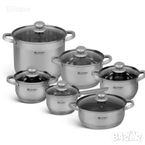 Комплект съдове за готвене EDENBERG EB-4010 - сет от 12 части с многослойно дъно, снимка 2 - Други - 53389291