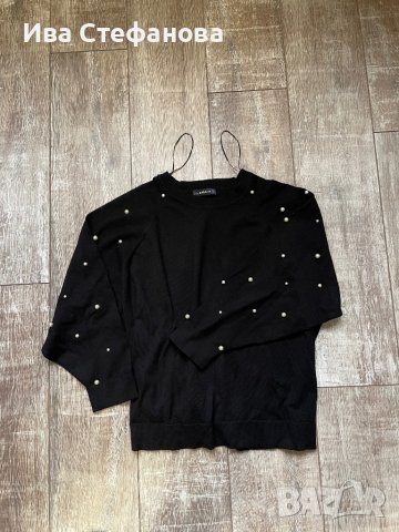 Wow 🤩 Черен  пуловер блуза  Zara овърсайз размер  с декорация перли, снимка 8 - Блузи с дълъг ръкав и пуловери - 43712131