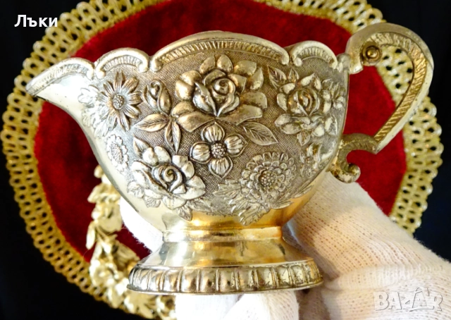 Посребрена каничка,захарница и поднос,рози,барок. , снимка 5 - Антикварни и старинни предмети - 52860398