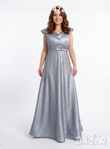 Ефектна официална рокля – бебешко синьо с брокат, снимка 2 - Рокли - 53380366