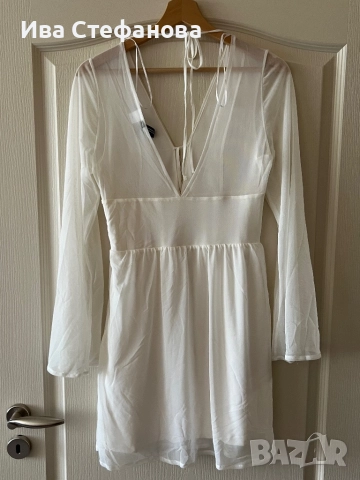  Нова етикет бяла елегантна кукленска официална еластична женствена нежна рокля, снимка 2 - Рокли - 49832385