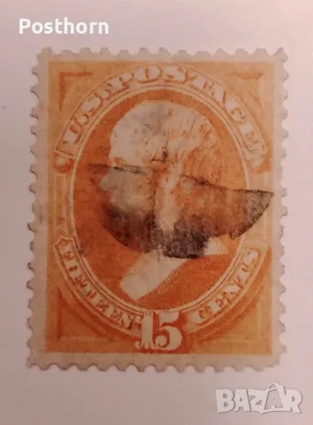 1870 САЩ Президент Уебстър 15 цента пощенска марка Много рядка с много висока каталожна стойност , снимка 1