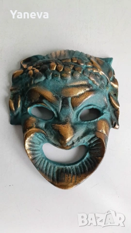 Бронзова маска изработена в стила на класическия античен театър. , снимка 2 - Декорация за дома - 53585368