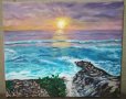 Картина " Море по залез" - акрилни бои, р-р 25/30 см. , снимка 1 - Картини - 43580688