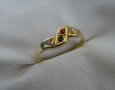Позлатен сребърен пръстен с рубин,сапфир, бял и жълт топази, снимка 1 - Пръстени - 27446923