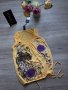 НОВА колекция жълт потник с лилави цветя и камъни на намаление, снимка 1 - Потници - 27951749