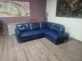 Син кожен ъглов диван, снимка 3
