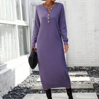 Модна дамска плетена рокля с копчета с темперамент, 3цвята - 023, снимка 9 - Рокли - 43317905