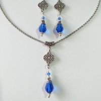 Разкошен комплект бижута в кралско синьо и филигранни орнаменти в цвят Сребро , снимка 3 - Бижутерийни комплекти - 34958146