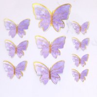 10 пеперуди картонени златен контур на тел розови лилави топери украса декор за торта, снимка 8 - Други - 29247526