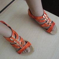 Оранжеви кожени дамски сандали със "златни" елементи, летни обувки, чехли, естествена кожа, снимка 11 - Сандали - 28419497