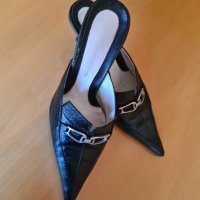 Елегантни дамски чехли Fado с тънък умерено висок ток и метален орнамент , снимка 9 - Дамски елегантни обувки - 44028299