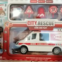 Детска играчка линейка бърза помощ с пътни знаци и светофар, снимка 1 - Коли, камиони, мотори, писти - 43183893