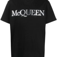 ALEXANDER McQUEEN Black Metallic Silver Logo Print Oversized Мъжка Тениска size L и XL, снимка 2 - Тениски - 40704302