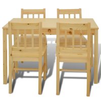 Дървена маса за хранене с 4 стола от натурално дърво, снимка 3 - Маси - 43045158