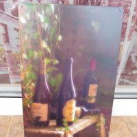 Метална табела вино бутилки червено бяло лоза грозде рафт изба винарна, снимка 1 - Декорация за дома - 43032992