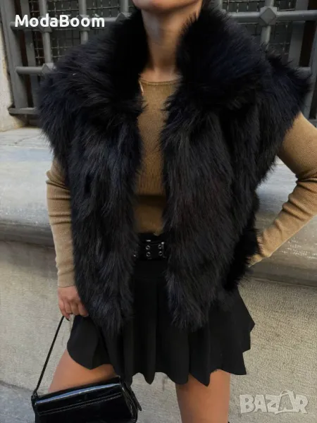 Черен дамски елек с косъм , снимка 1