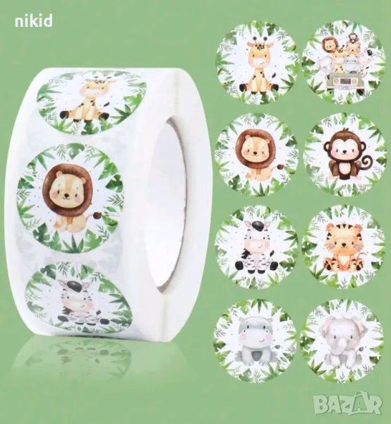 100 бр животни Зоо Диви Джунгла Сафари микс малки самозалепващи лепенки стикери за ръчна изработка, снимка 1