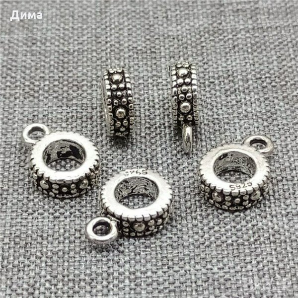 Талисмани от 925 Стерлингово Сребро тип Пандора - Tire Donut Bail Bead - 7 мм - За Бижута, Нови, снимка 1