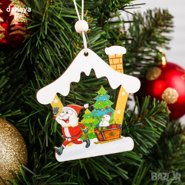 2495 Коледна фигурка за окачване Къщичка в снега, 8 см, снимка 1