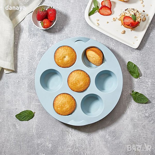 4373 Кръгла силиконова форма за мъфини, 7 гнезда, снимка 1