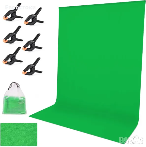 Зелен фотографски фон  1,8 x 2,8 м, удебелен сгъваем плат за навиване на екран със щипки, снимка 1