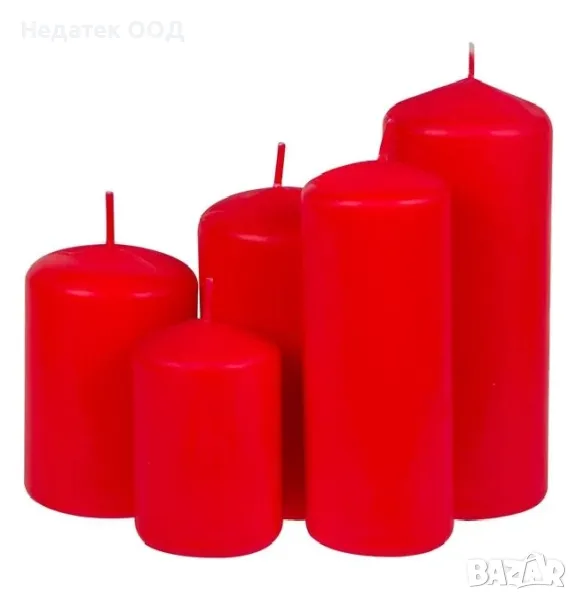 Комплект, декоративни, свещи, червен, 5 бр., снимка 1