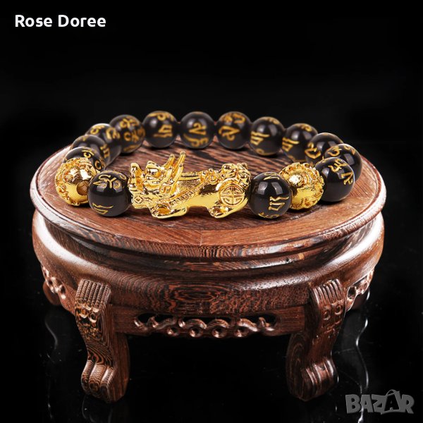 - 50% черен обсидиан фън шуи гривна за баланс на енергии и късмет и благословение, снимка 1