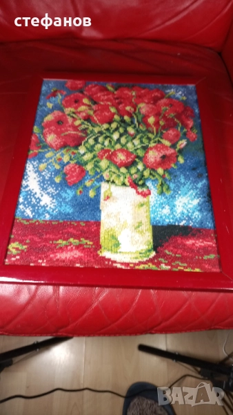Рамкиран гоблен „Макове във ваза”, снимка 1