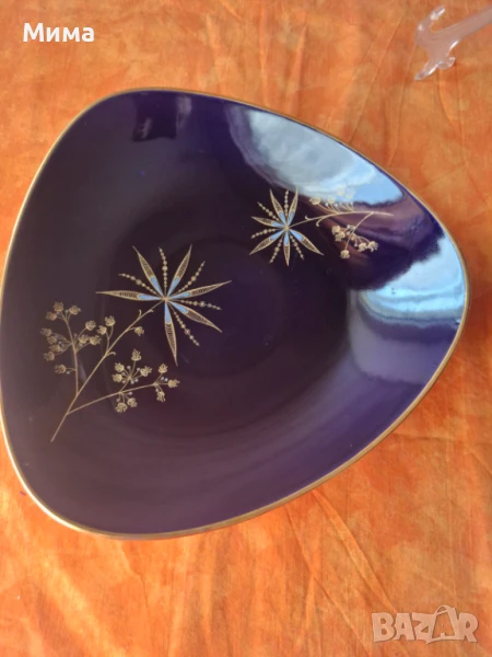 Ръчно рисувана Винтидж декоративна купа кобалт, снимка 1