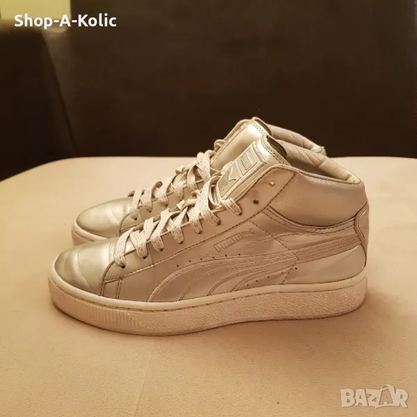 Original Rare PUMA High Rise Metallic Silver Leather Sneakers, снимка 1