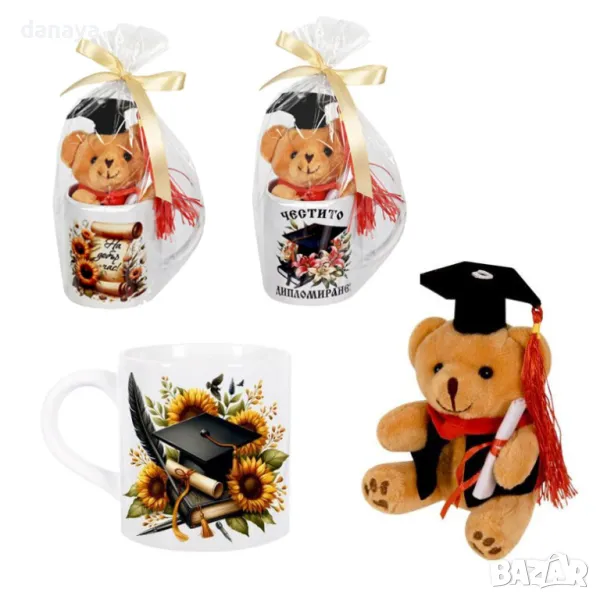 1997 Подаръчен комплект Мече с чаша Честито дипломиране На добър час, снимка 1