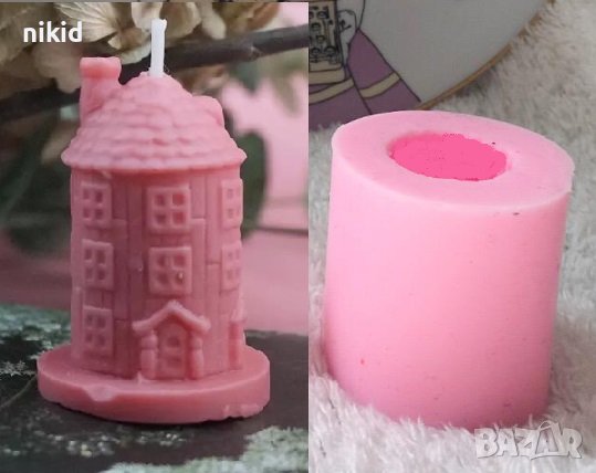 3d Кула къща цилиндър силиконов молд форма фондан гипс свещ сапун, снимка 1