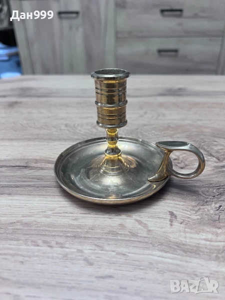 Винтидж месингов свещник с дръжка, снимка 1