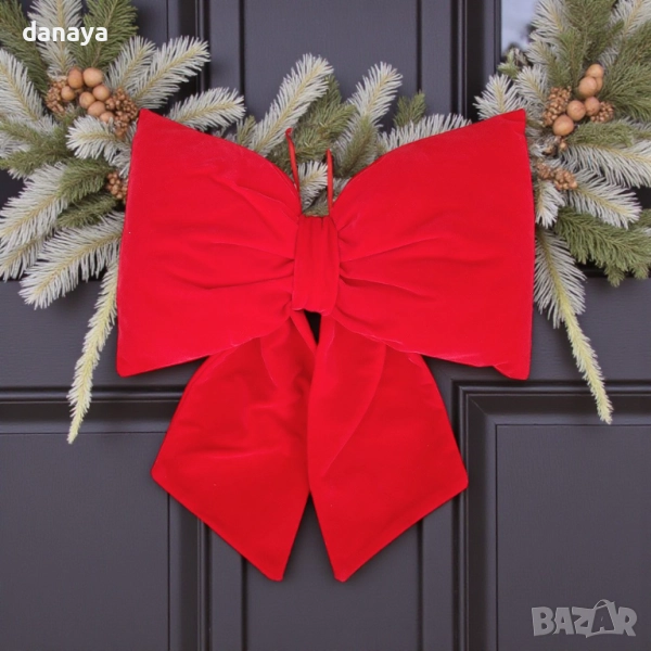6142 Голяма велурена коледна панделка за врата, 29x33 см, снимка 1