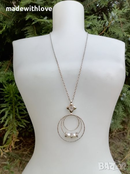 Сребристо колие със седеф и цирконии., снимка 1