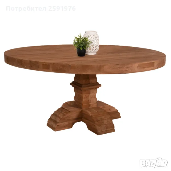 Трапезна маса HM9642, Тиково дърво, 8см дебелина на плот, Φ180x76Hcm., снимка 1