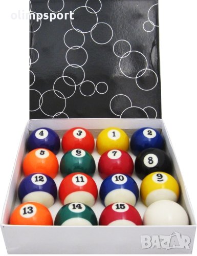Комплект топки за билярд 16 броя, диаметър цветна 5.7 см, диаметър бяла 5.7 см. , снимка 1