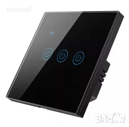 Tuya Smartlife - WiFi сензорен ключ за осветление (троен), без нужда от 0 проводник, черен, снимка 1