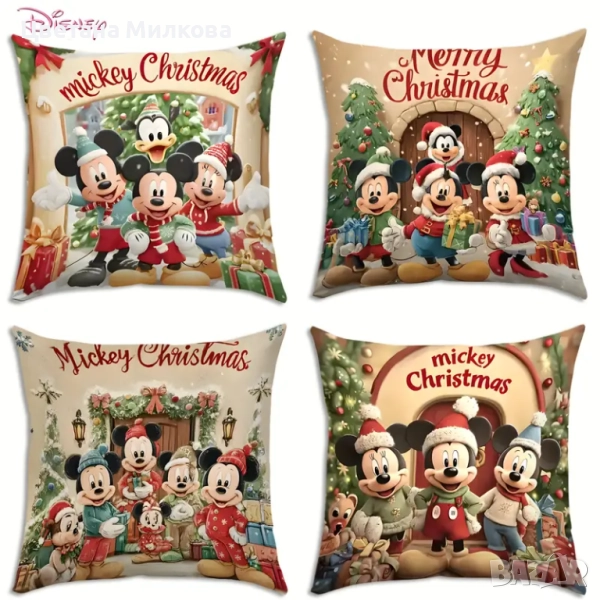 Коледни Мики Маус калъфки 40/40 см., снимка 1