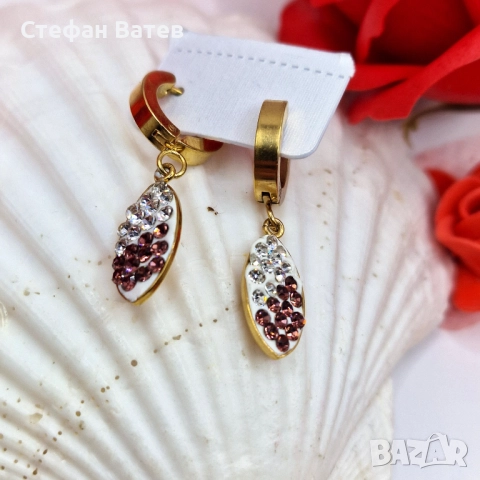 Обици „Pink Crystal Touch“ – медицинска стомана с 18К позлата