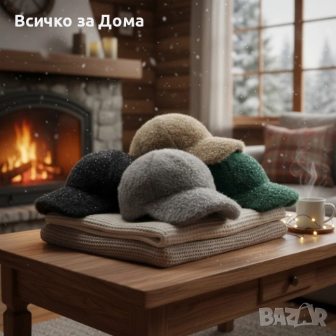 Топла дамска шапка с козирка – зимен пухкав модел